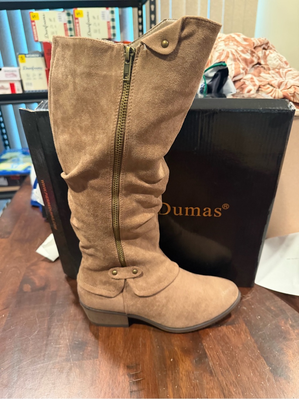 Pierre dumas Women’s May-18 Knee High Riding Boots Taupe Suede Size 6.5 M US